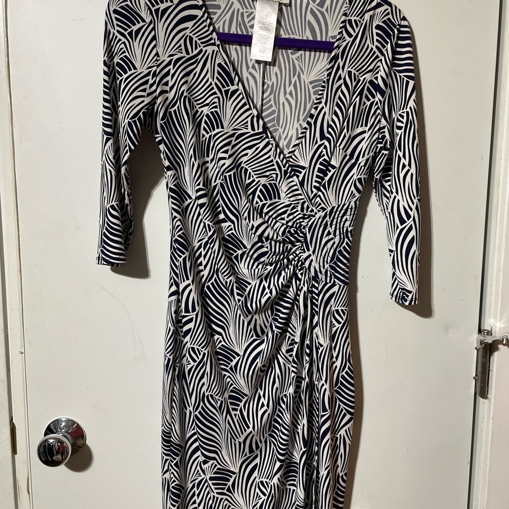 Laundry by Design Navy and White Ruched Sheath Dress